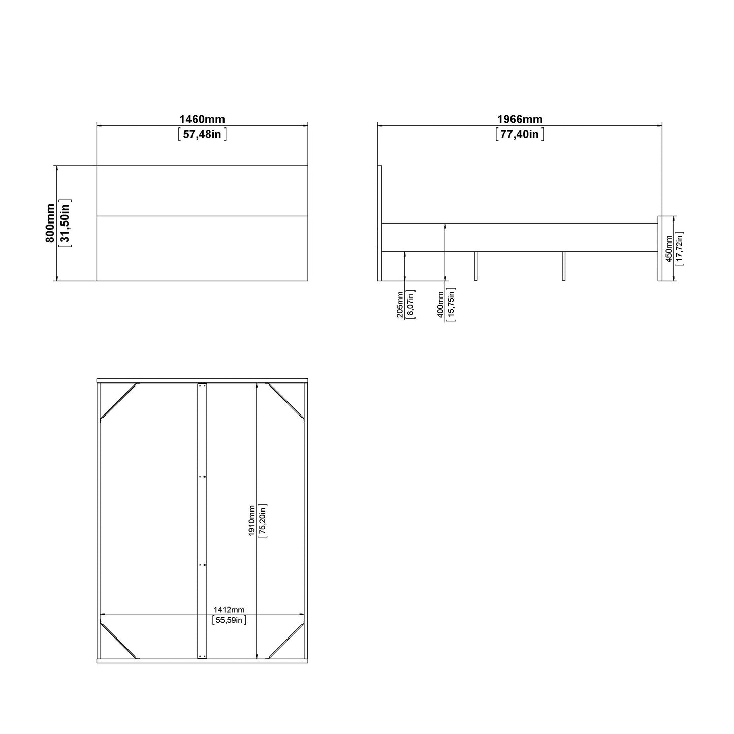 Budapest 4ft6 Double Black Wooden Bed Frame