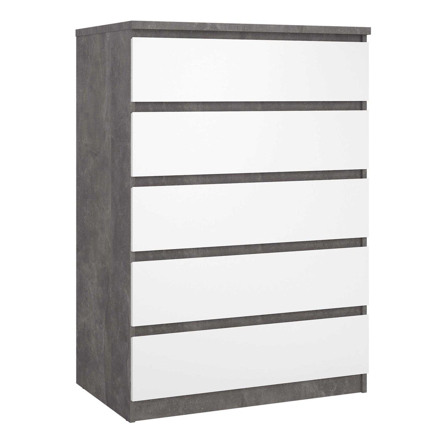 Budapest Tall Concrete Effect and White Wooden Chest of 5 Drawers