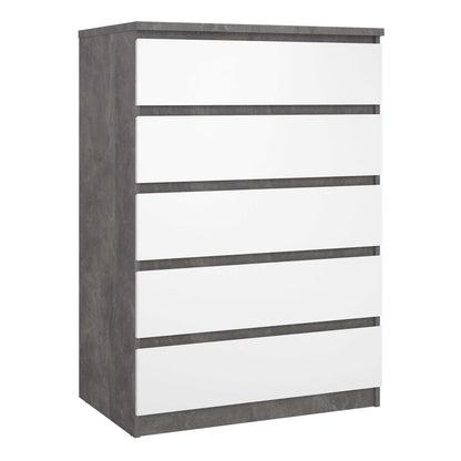 Budapest Tall Concrete Effect and White Wooden Chest of 5 Drawers