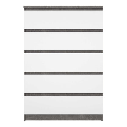 Budapest Tall Concrete Effect and White Wooden Chest of 5 Drawers