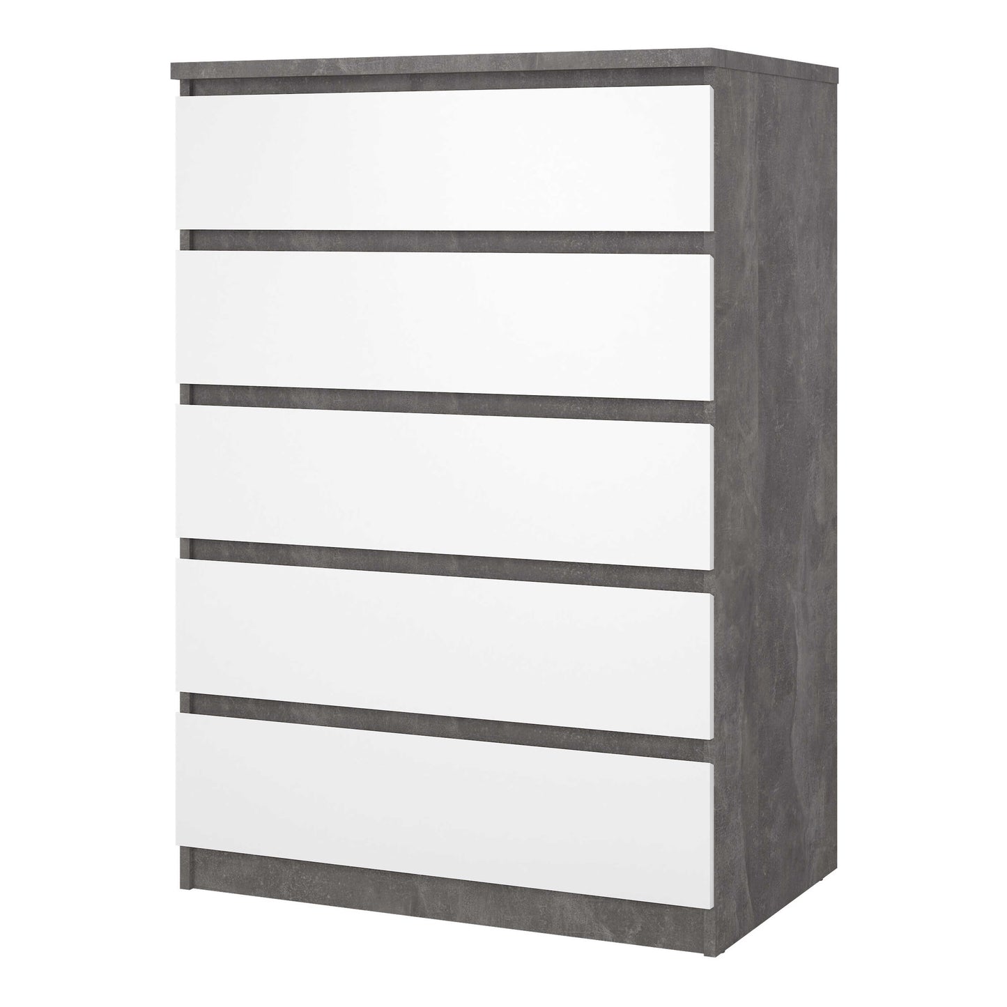Budapest Tall Concrete Effect and White Wooden Chest of 5 Drawers