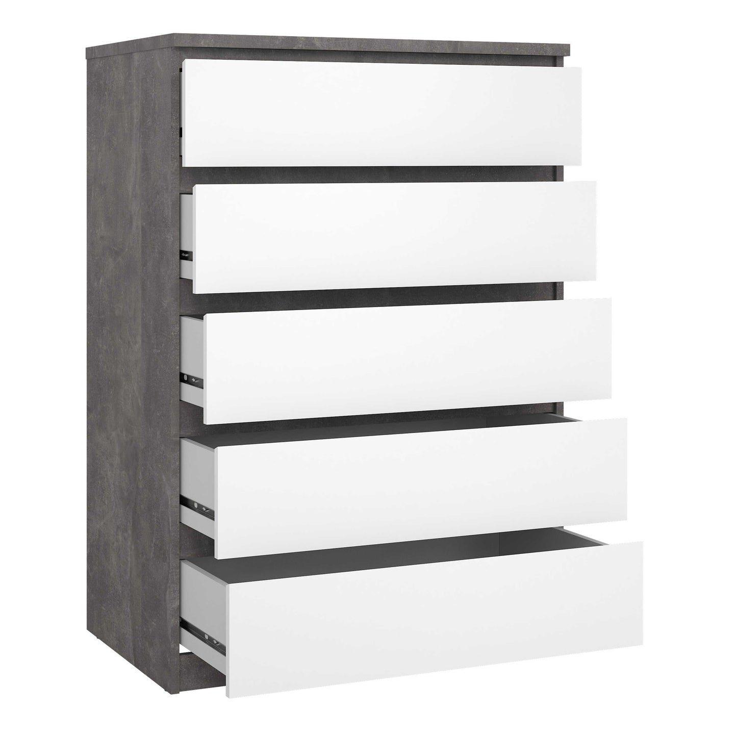 Budapest Tall Concrete Effect and White Wooden Chest of 5 Drawers