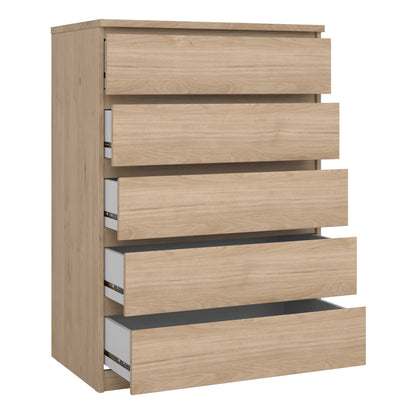 Budapest Tall Natural Oak Effect Wooden Chest 5 Drawers