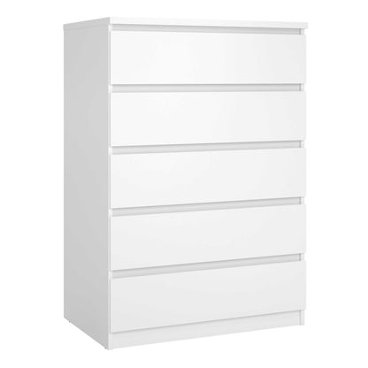 Budapest Tall White Wooden Chest 5 Drawers