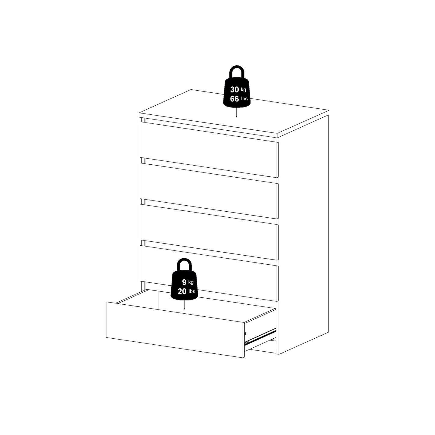 Budapest Tall White Wooden Chest 5 Drawers