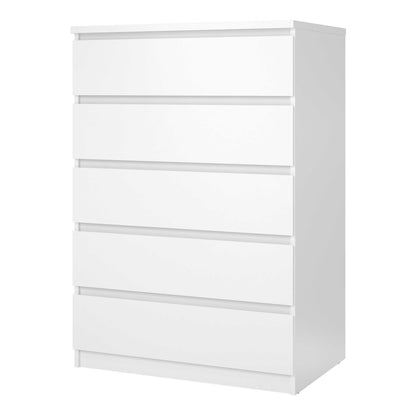 Budapest Tall White Wooden Chest 5 Drawers