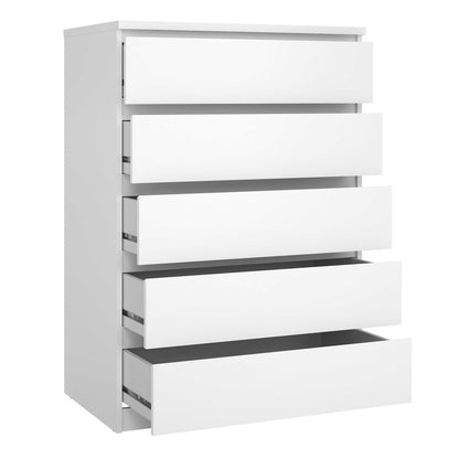 Budapest Tall White Wooden Chest 5 Drawers