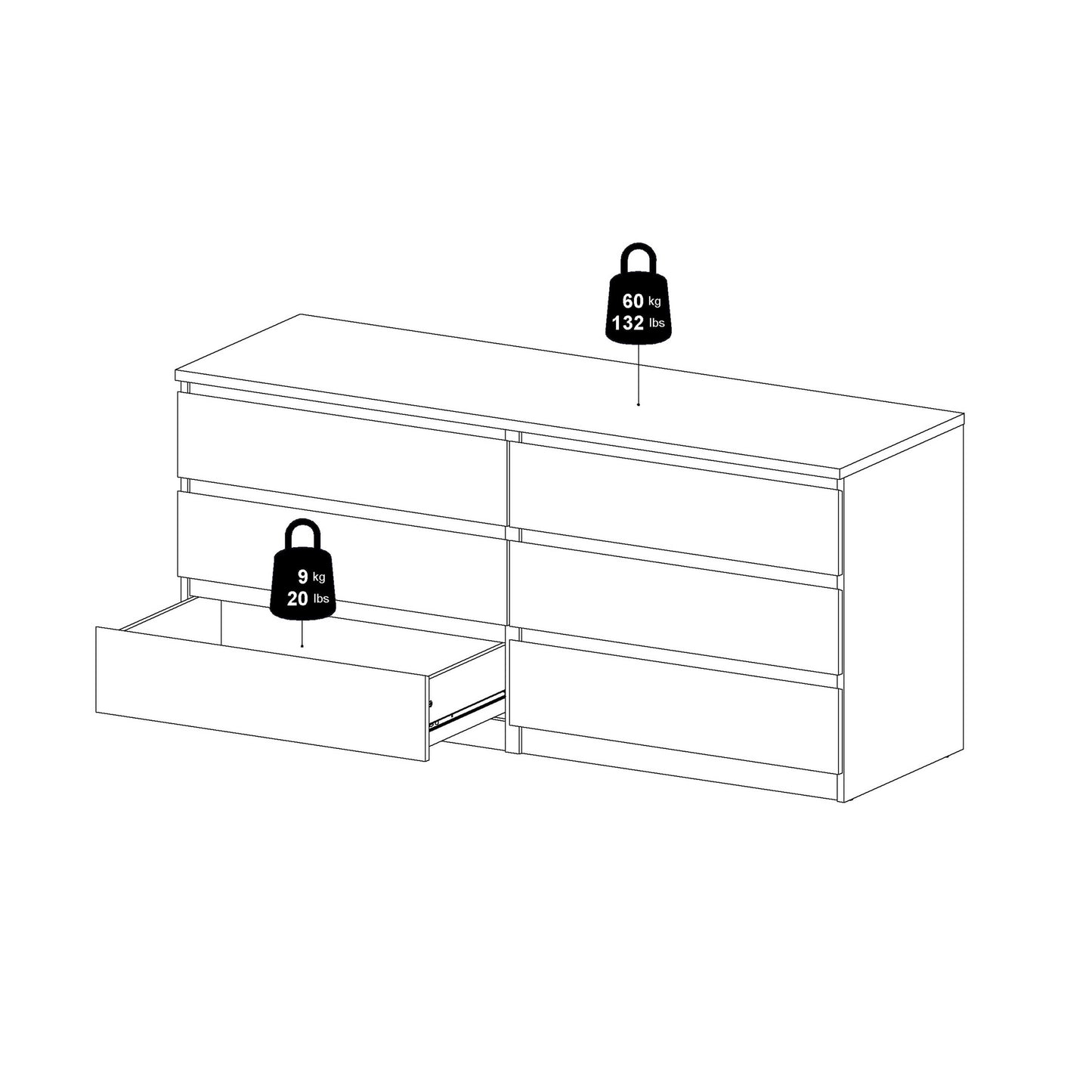 Budapest White Wooden Wide Chest 6 Drawers