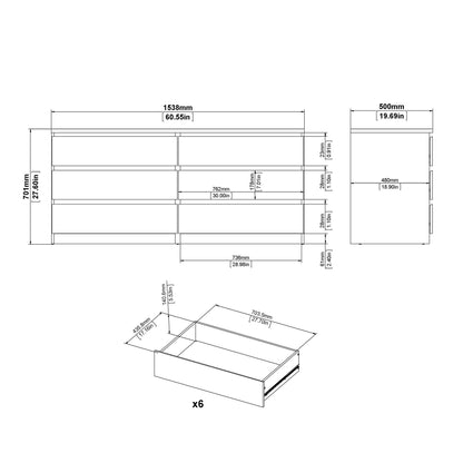 Budapest White Wooden Wide Chest 6 Drawers