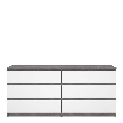 Budapest Concrete Effect and White Wooden Wide Chest 6 Drawers
