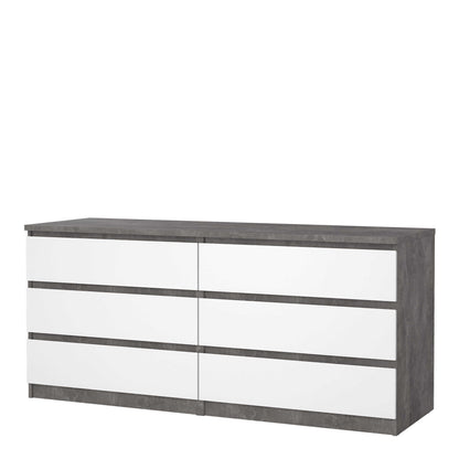 Budapest Concrete Effect and White Wooden Wide Chest 6 Drawers