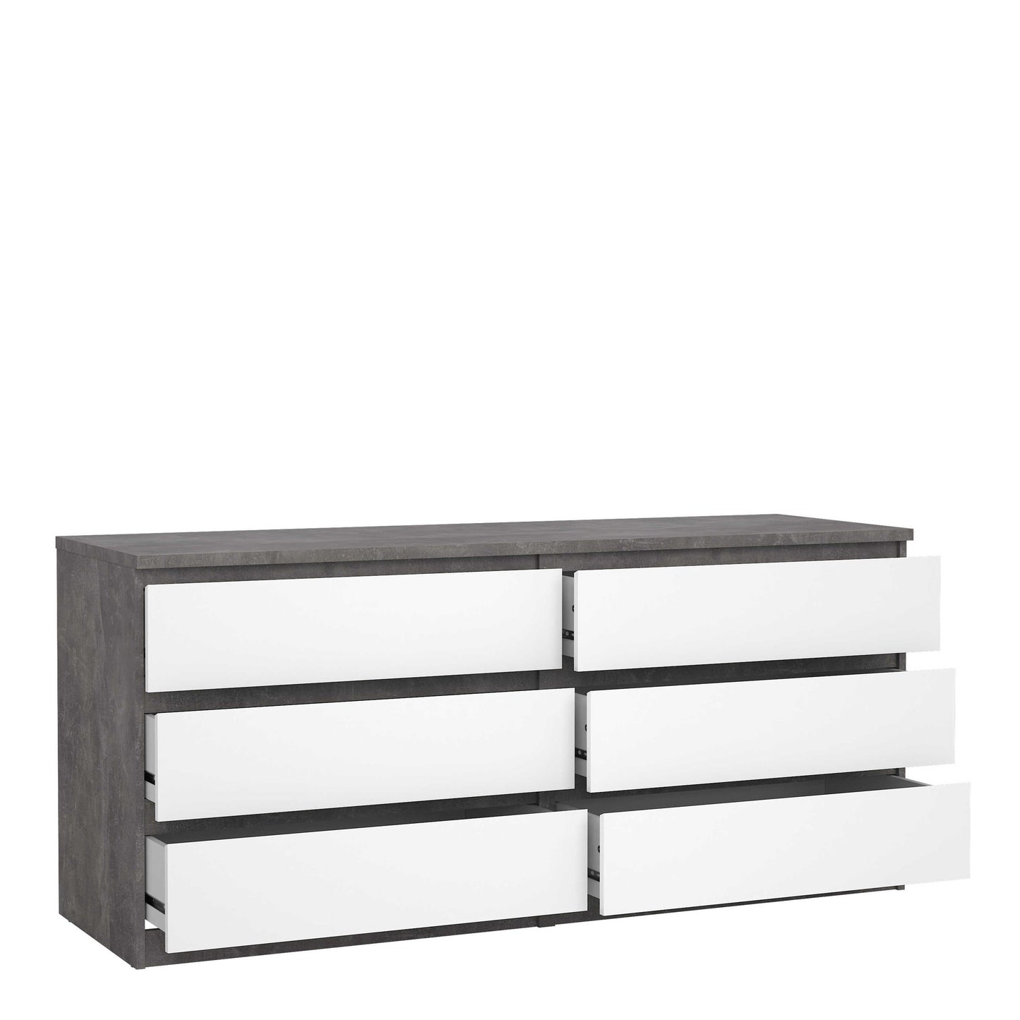 Budapest Concrete Effect and White Wooden Wide Chest 6 Drawers