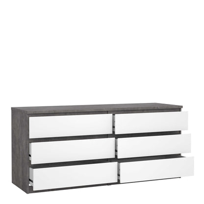 Budapest Concrete Effect and White Wooden Wide Chest 6 Drawers