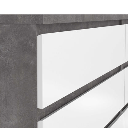 Budapest Concrete Effect and White Wooden Wide Chest 6 Drawers