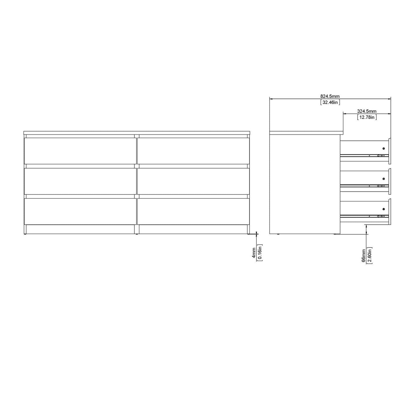 Budapest Concrete Effect and White Wooden Wide Chest 6 Drawers