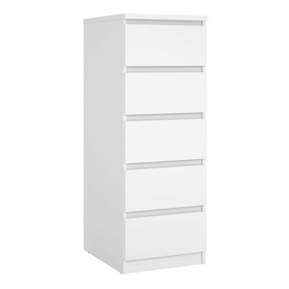 Budapest White Wooden Narrow Chest 5 Drawers