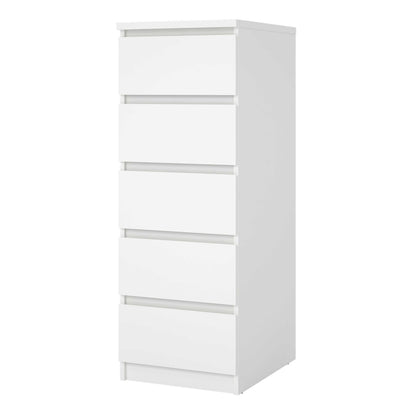 Budapest White Wooden Narrow Chest 5 Drawers