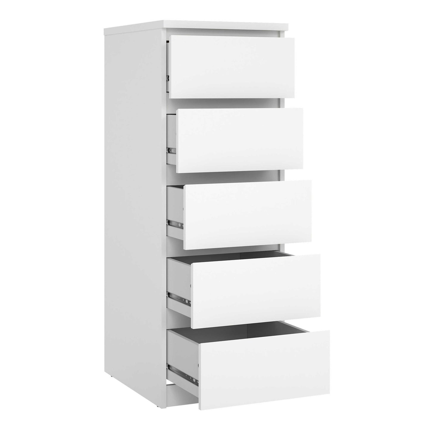 Budapest White Wooden Narrow Chest 5 Drawers