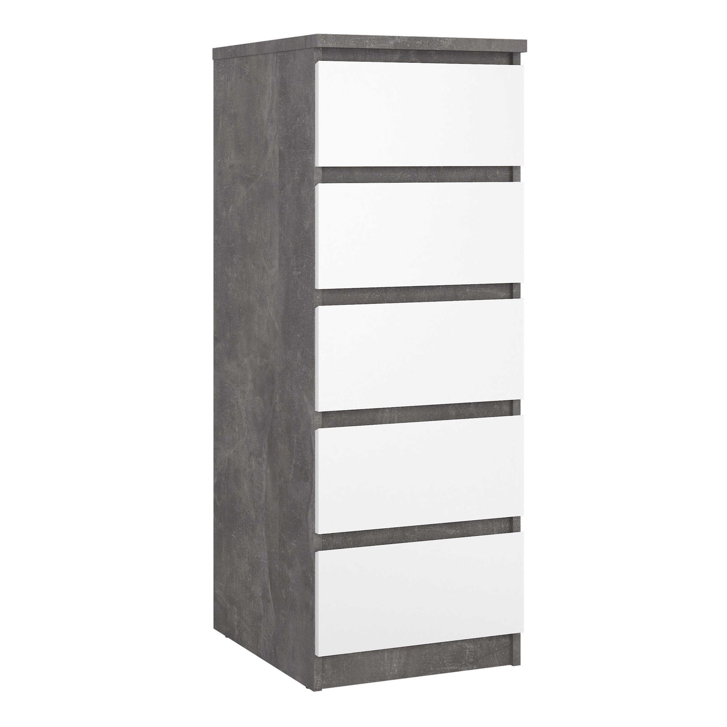 Budapest Concrete Effect and White Wood Narrow Chest 5 Drawers