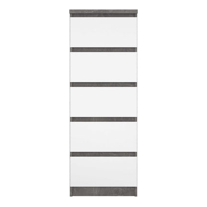 Budapest Concrete Effect and White Wood Narrow Chest 5 Drawers