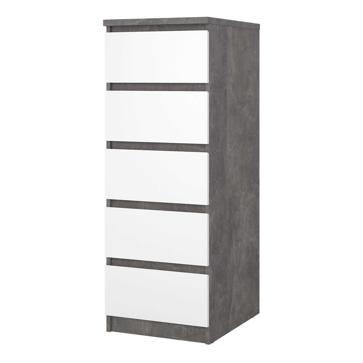 Budapest Concrete Effect and White Wood Narrow Chest 5 Drawers