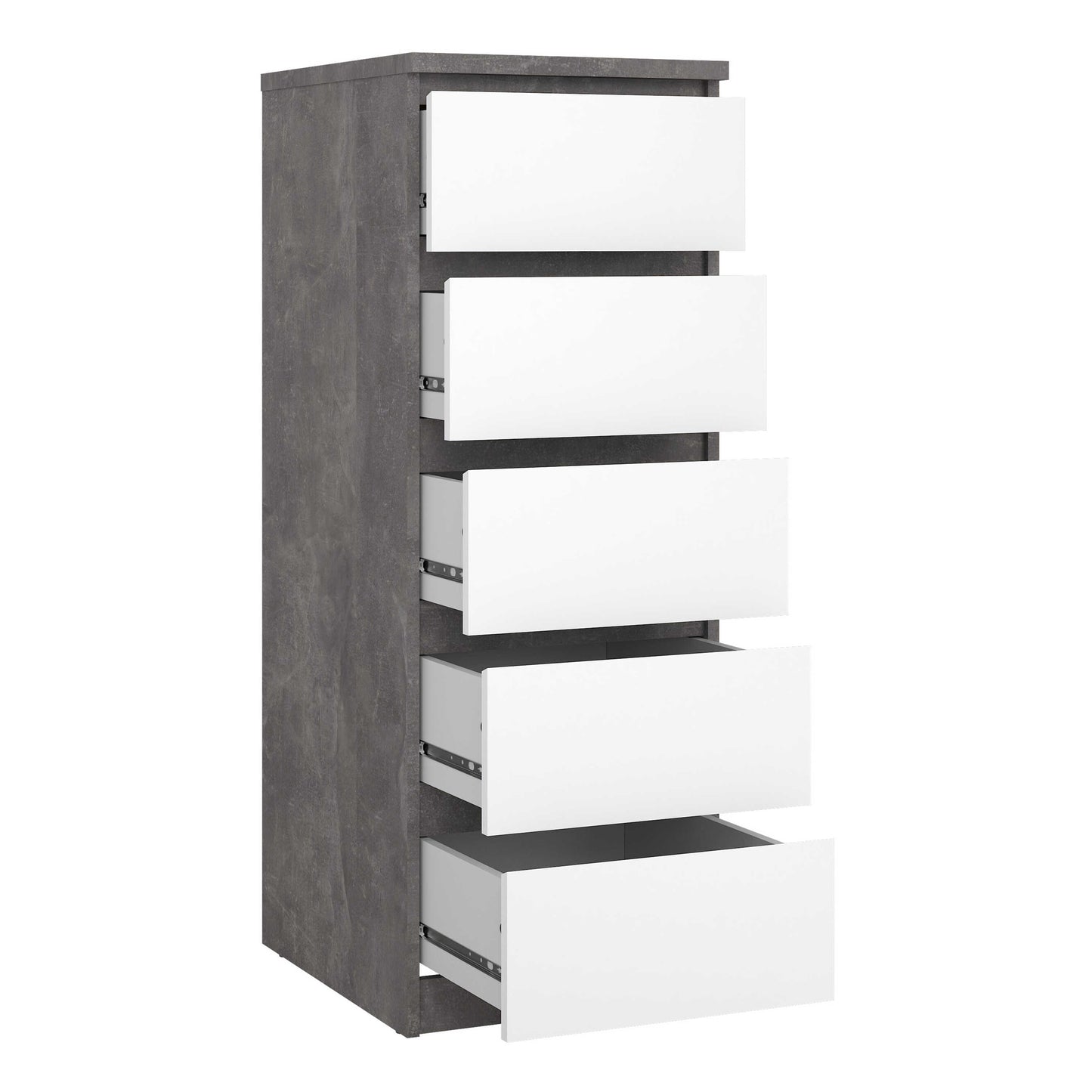 Budapest Concrete Effect and White Wood Narrow Chest 5 Drawers