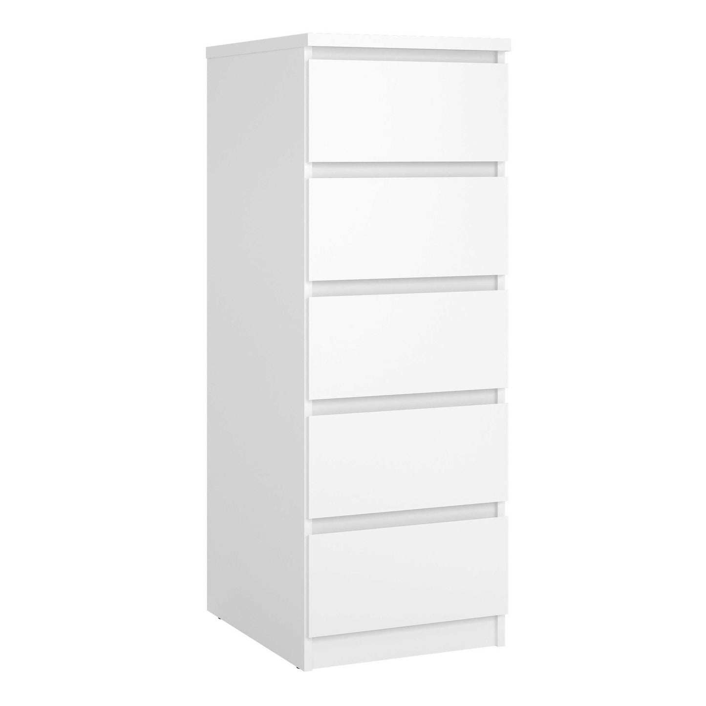 Budapest White Wood Narrow Chest 5 Drawers