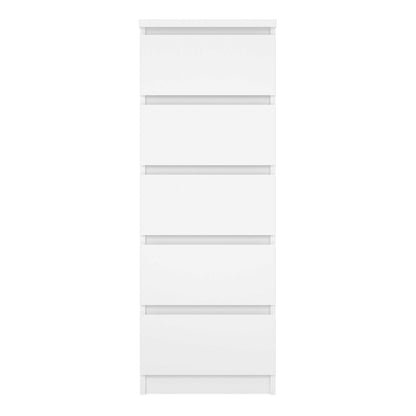Budapest White Wood Narrow Chest 5 Drawers