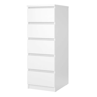 Budapest White Wood Narrow Chest 5 Drawers