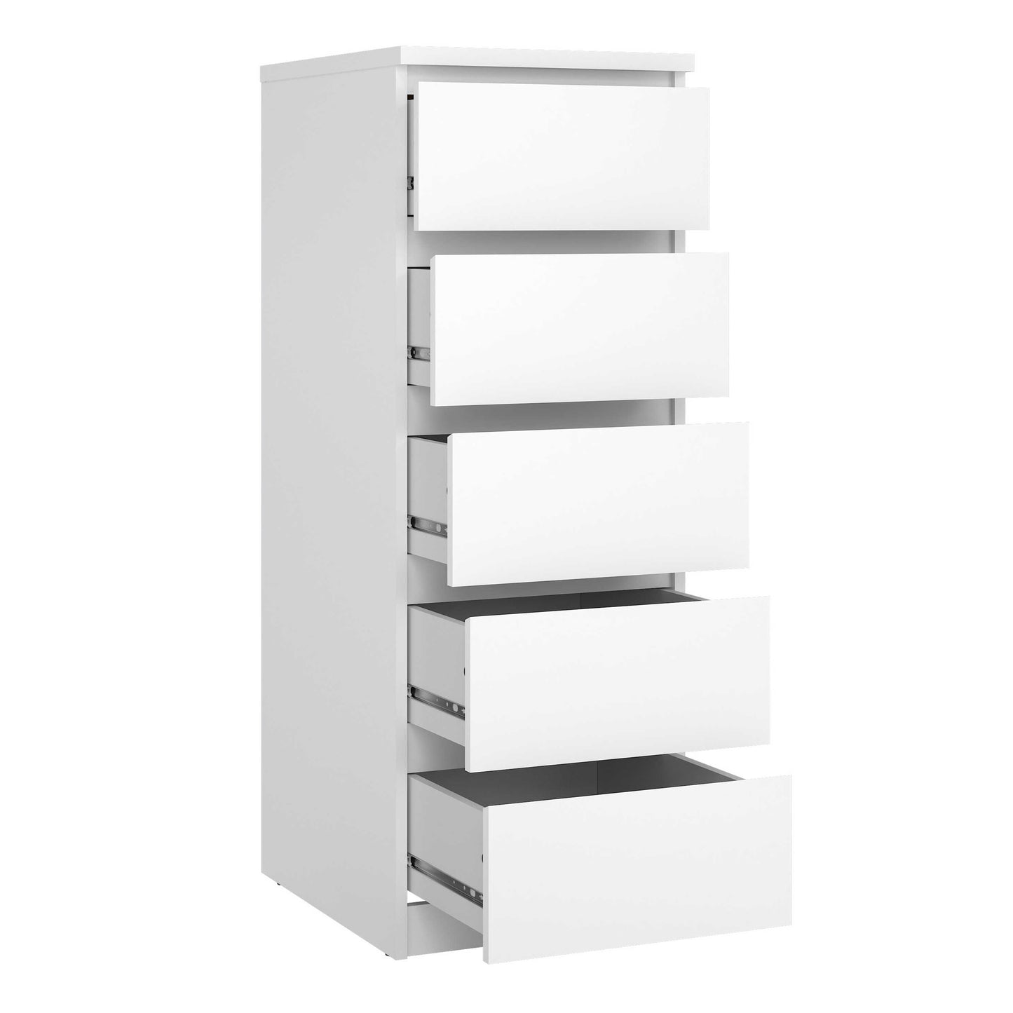 Budapest White Wood Narrow Chest 5 Drawers