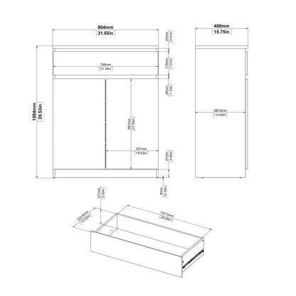 Budapest White Wooden Tall Sideboard 1 Drawer 2 Doors