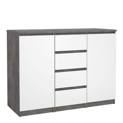Budapest Concrete Effect and White Wooden Sideboard 4 Drawers 2 Doors