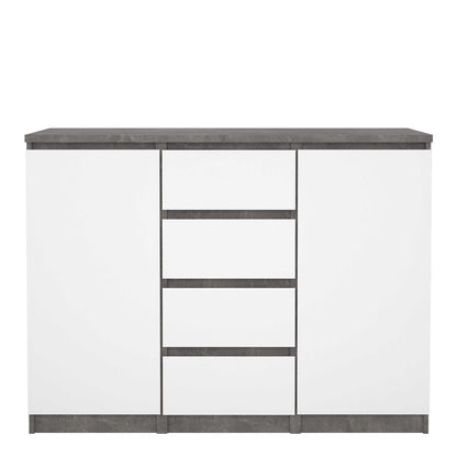 Budapest Concrete Effect and White Wooden Sideboard 4 Drawers 2 Doors