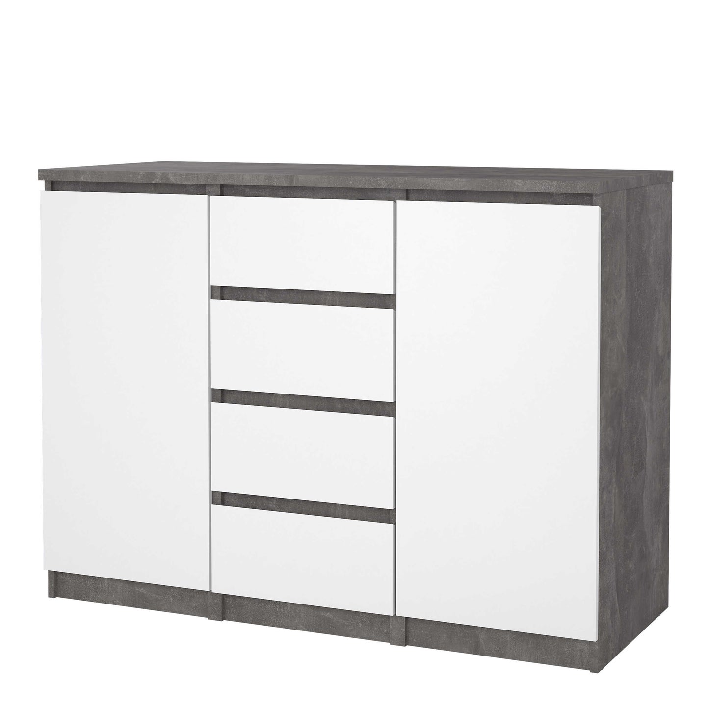 Budapest Concrete Effect and White Wooden Sideboard 4 Drawers 2 Doors