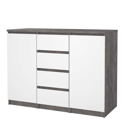 Budapest Concrete Effect and White Wooden Sideboard 4 Drawers 2 Doors