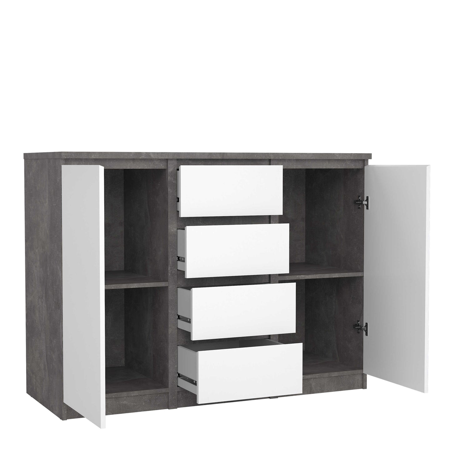 Budapest Concrete Effect and White Wooden Sideboard 4 Drawers 2 Doors