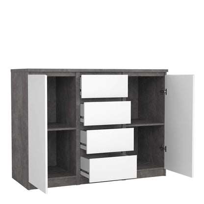 Budapest Concrete Effect and White Wooden Sideboard 4 Drawers 2 Doors