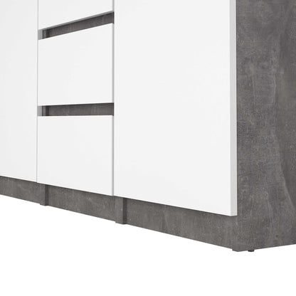 Budapest Concrete Effect and White Wooden Sideboard 4 Drawers 2 Doors