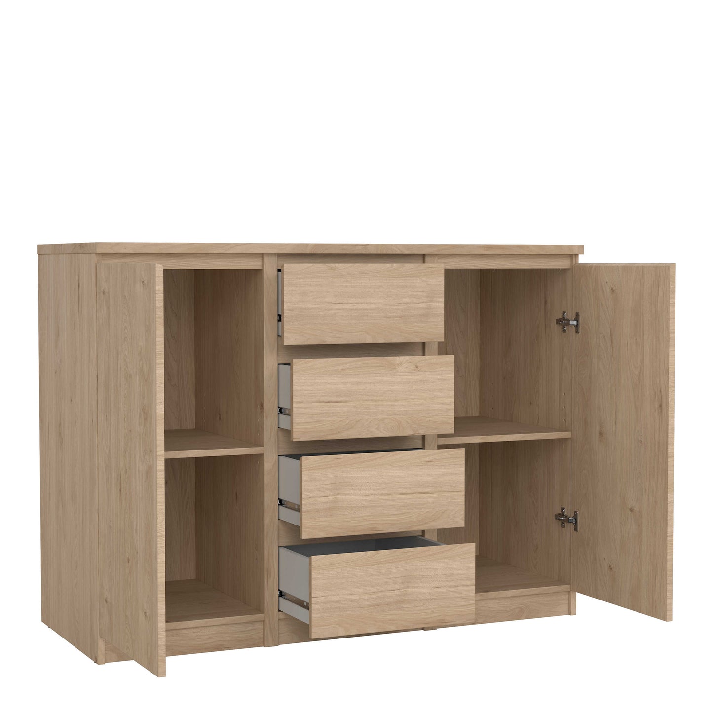 Budapest Natural Oak Effect Wood Sideboard 4 Drawers 2 Doors