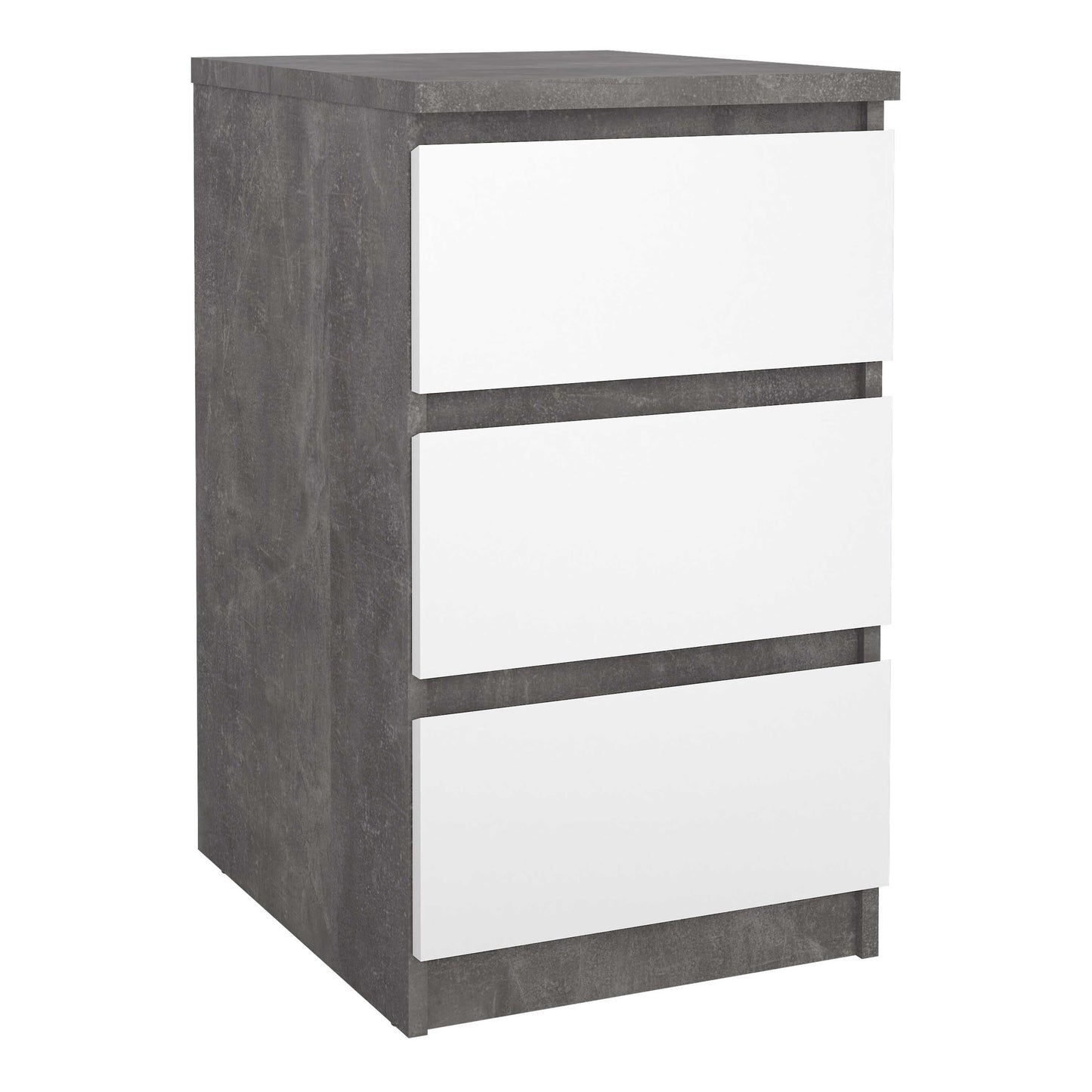 Budapest Concrete Effect and White Wooden Bedside Table 3 Drawers