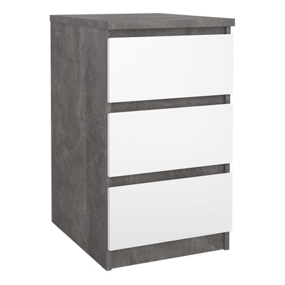Budapest Concrete Effect and White Wooden Bedside Table 3 Drawers