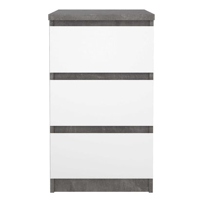 Budapest Concrete Effect and White Wooden Bedside Table 3 Drawers