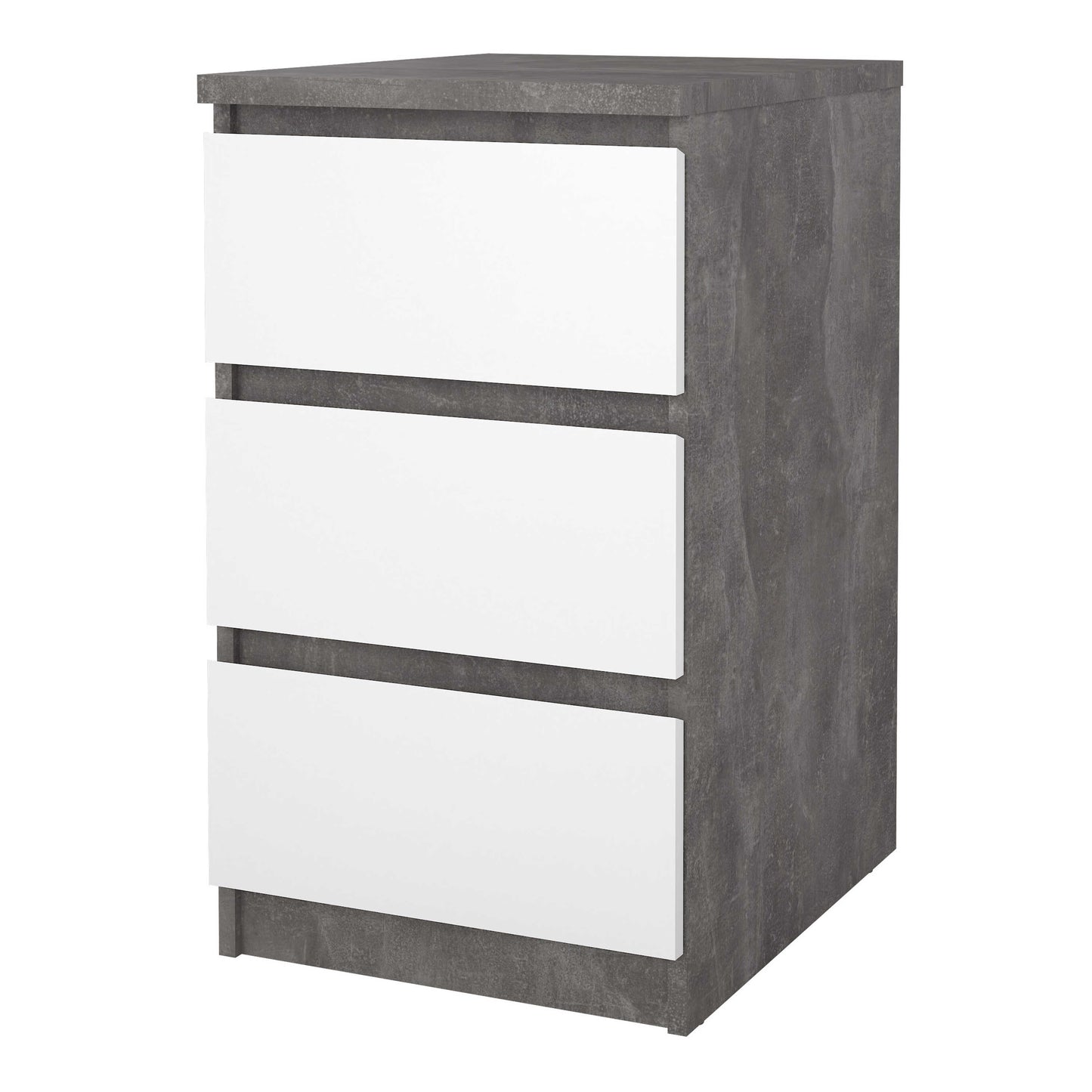 Budapest Concrete Effect and White Wooden Bedside Table 3 Drawers