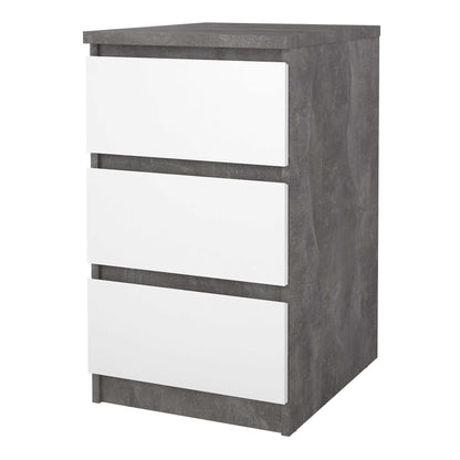 Budapest Concrete Effect and White Wooden Bedside Table 3 Drawers