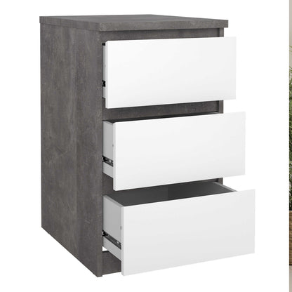 Budapest Concrete Effect and White Wooden Bedside Table 3 Drawers