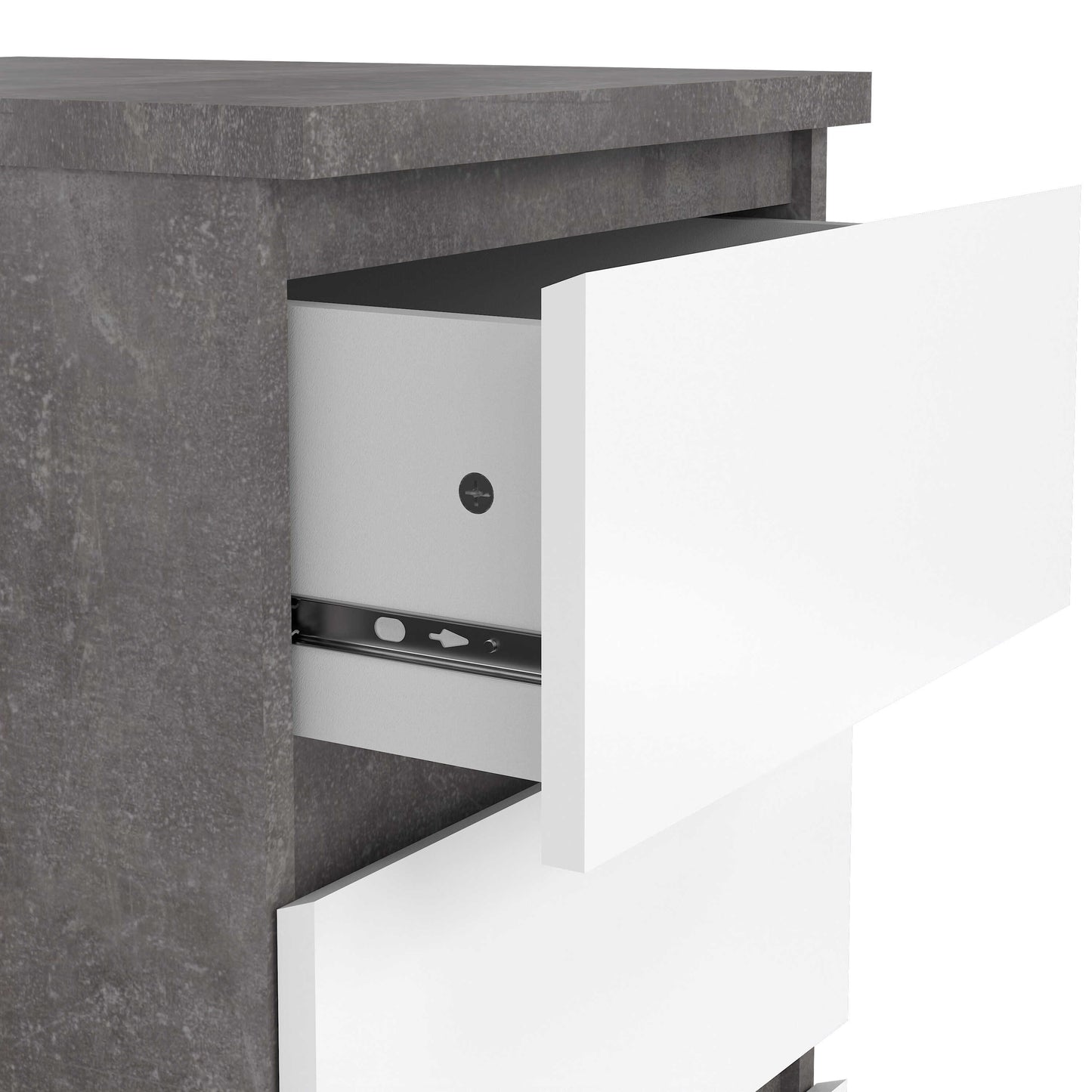Budapest Concrete Effect and White Wooden Bedside Table 3 Drawers