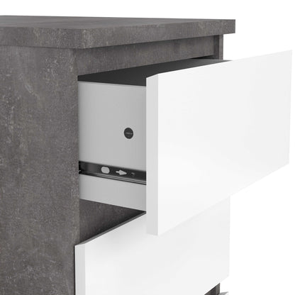 Budapest Concrete Effect and White Wooden Bedside Table 3 Drawers