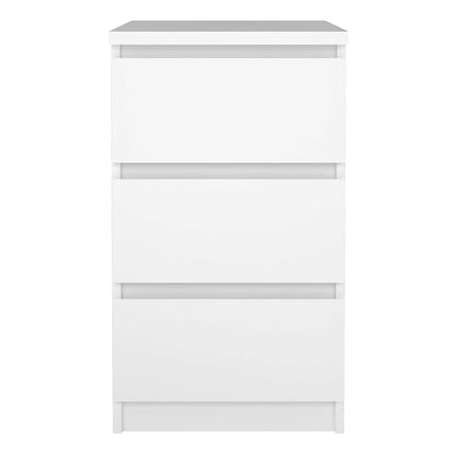 Budapest White Wooden Bedside Table 3 Drawers