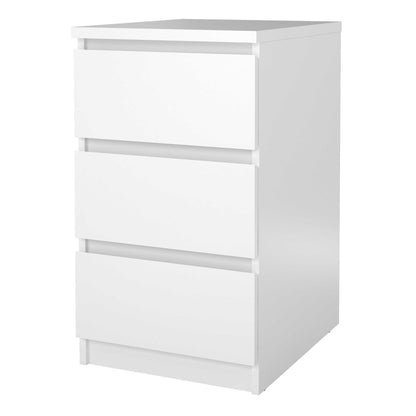 Budapest White Wooden Bedside Table 3 Drawers
