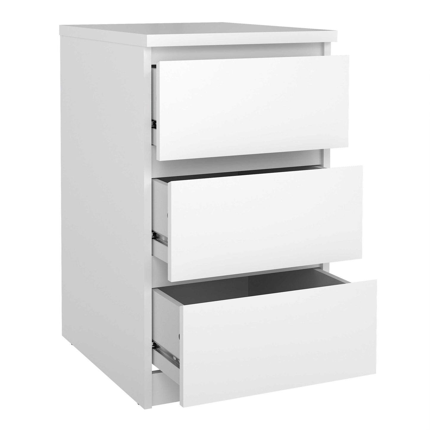 Budapest White Wooden Bedside Table 3 Drawers